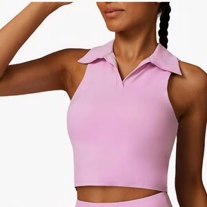 ABOCIW Size L Pink V Neck Collared Cropped Sleeveless Tennis Top, NEW with Tag